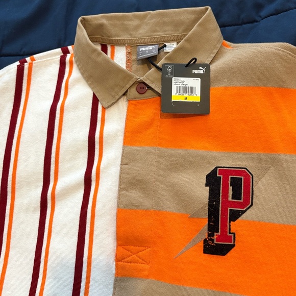 PUMA Freedom Rugby Vibrant Orange Tan White Burgundy Relaxed Fit Shirt $95 NWT M - Picture 8 of 14